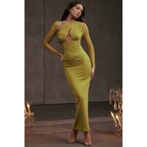 House of CB Zahra chartreuse plunge maxi dress - Size M